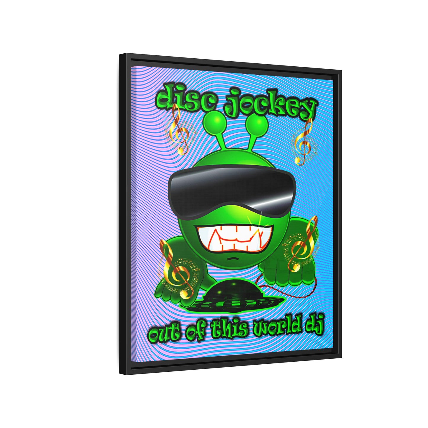 disc jockey - framed canvas art (light blue-purple wave)