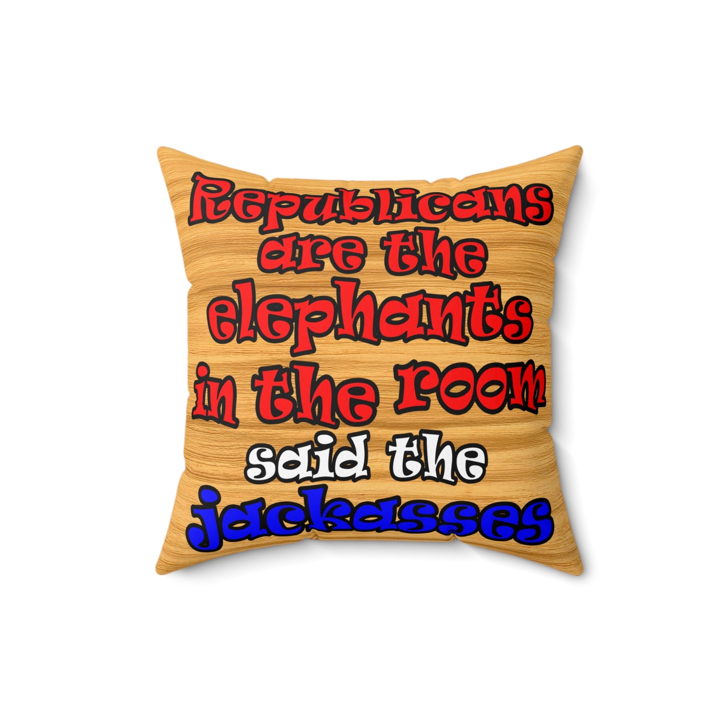 donkeys and elephants - Spun Polyester Square Pillow - (butterscotch wood finish)