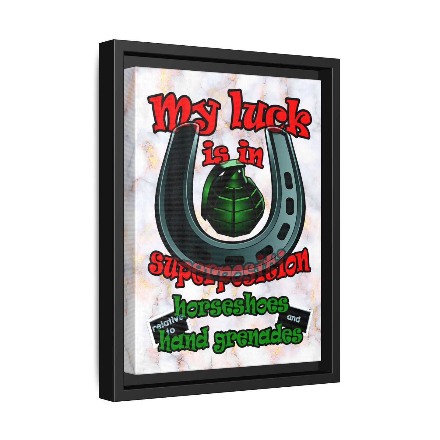 my luck - framed canvas art (white marble)