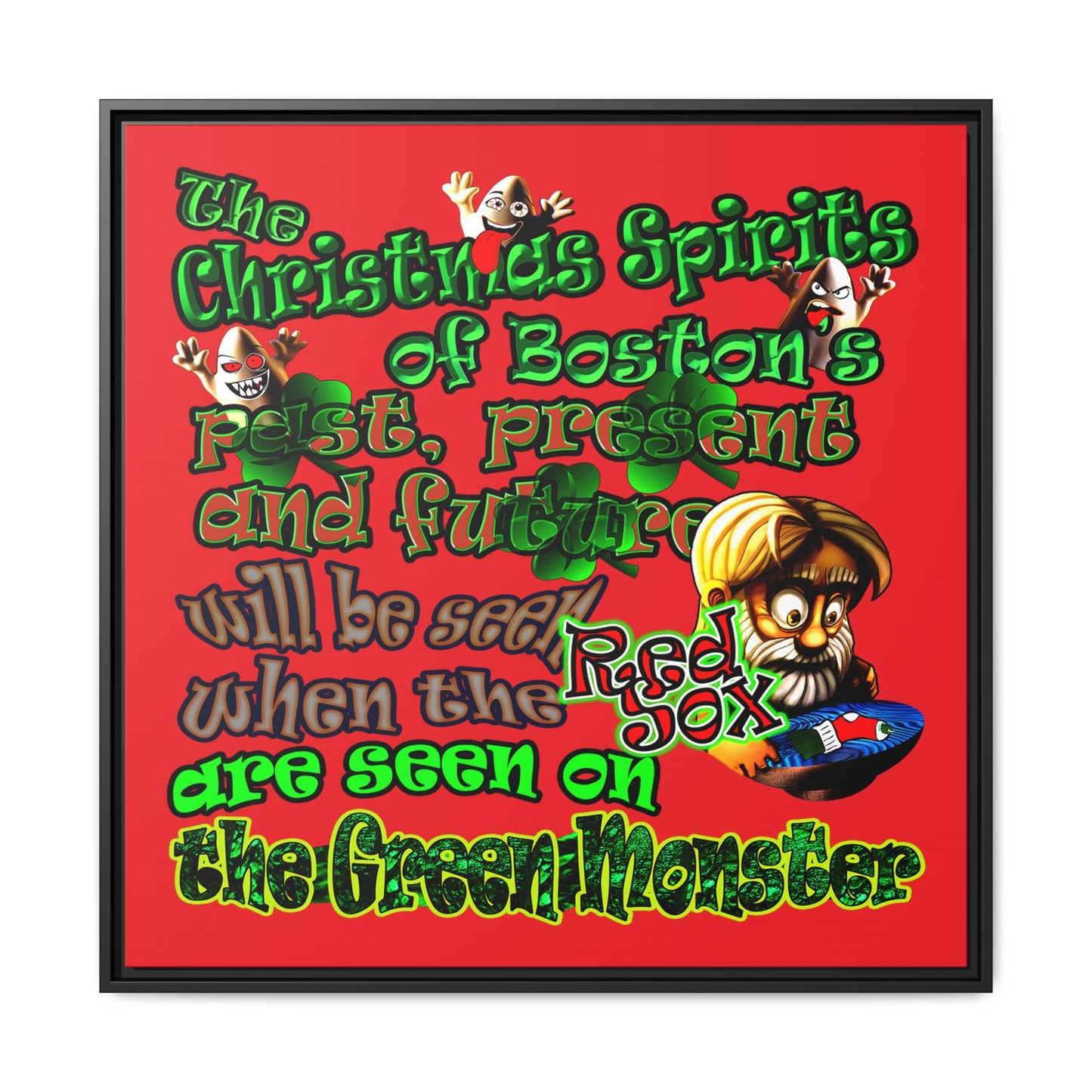 christmas spirits of boston - framed canvas art (red)