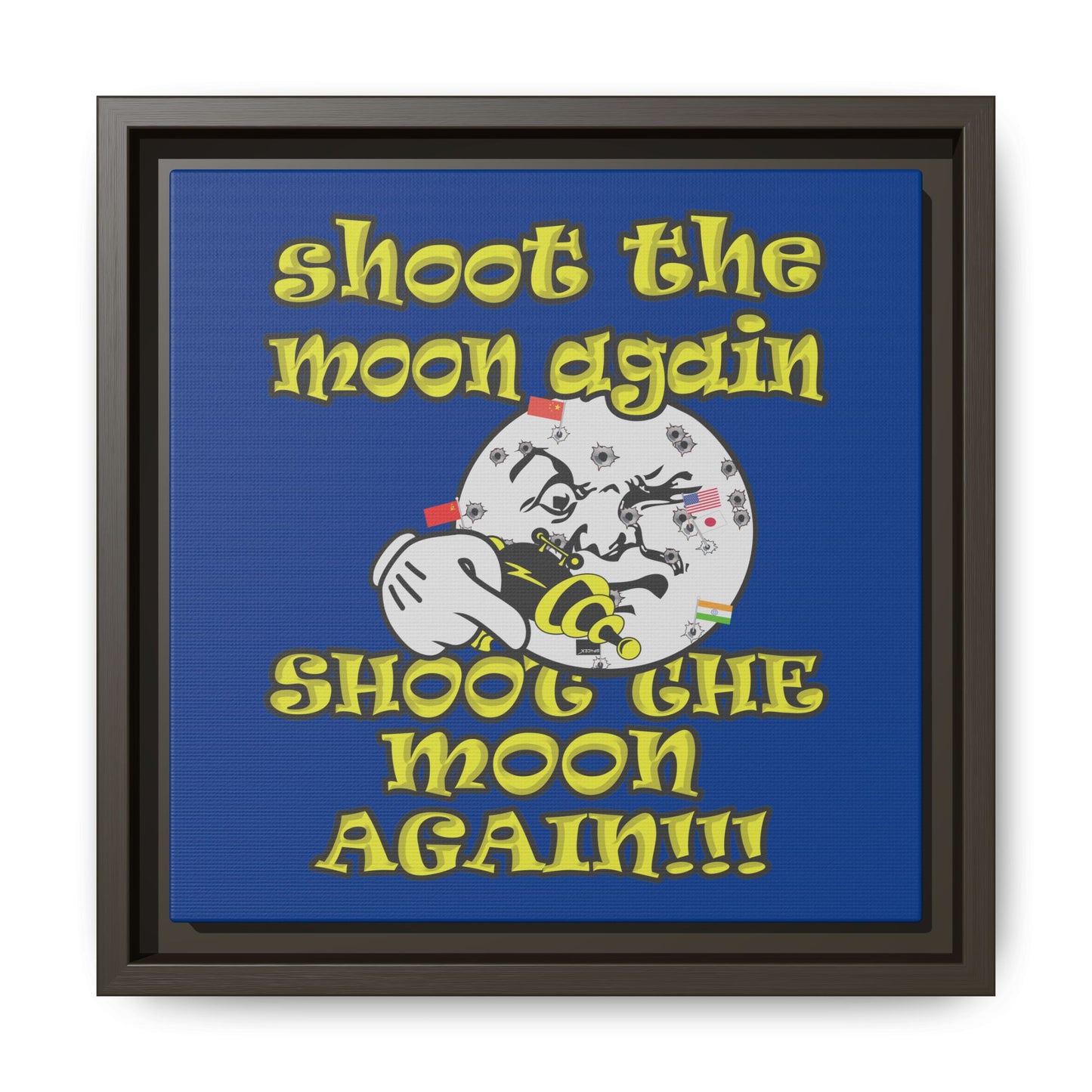 shoot the moon again - framed canvas art (dark blue)