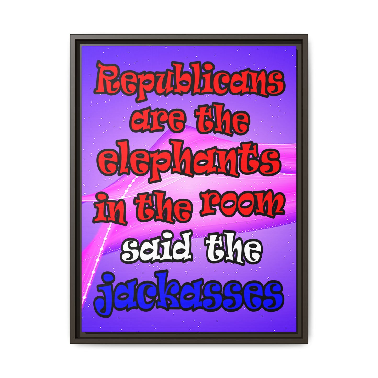 donkeys and elephants - framed canvas art (purple-pink wave)