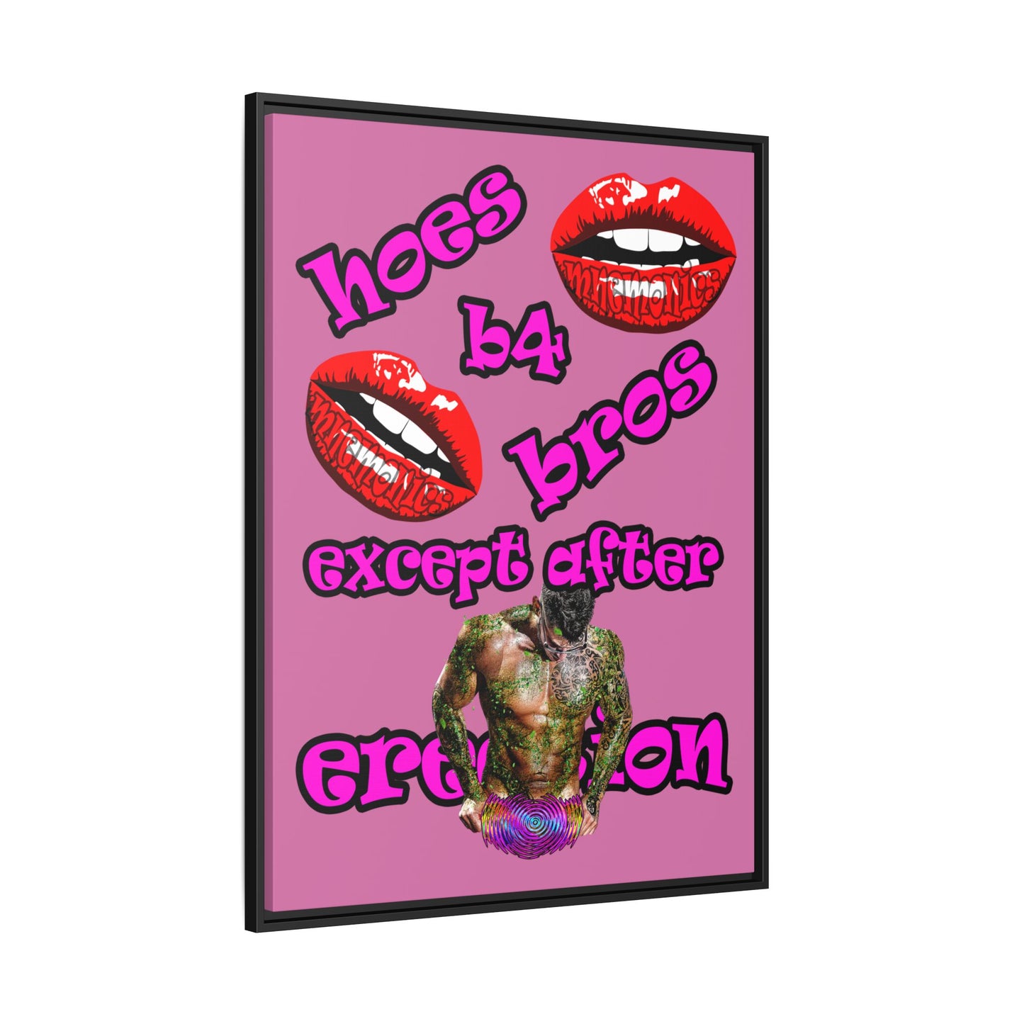 hoes b4 bros - framed canvas art (light pink)