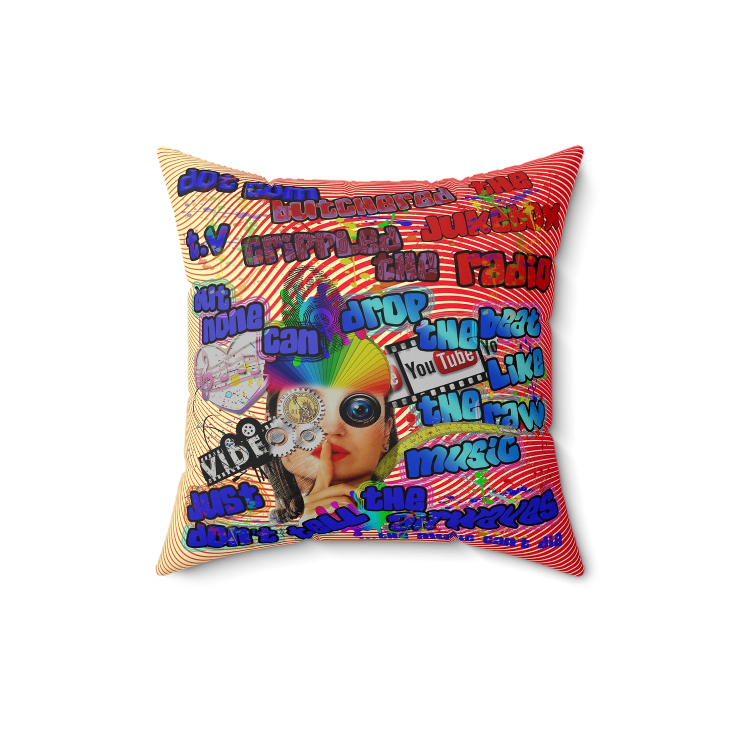 drop the beat - Spun Polyester Square Pillow - (yellow-orange wave)