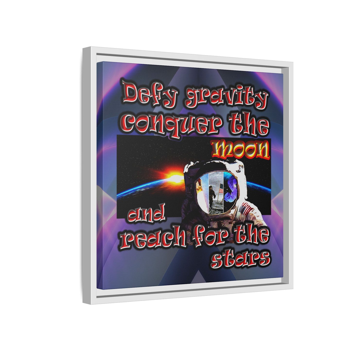 defy conquer reach - framed canvas art (grey-pink wave)