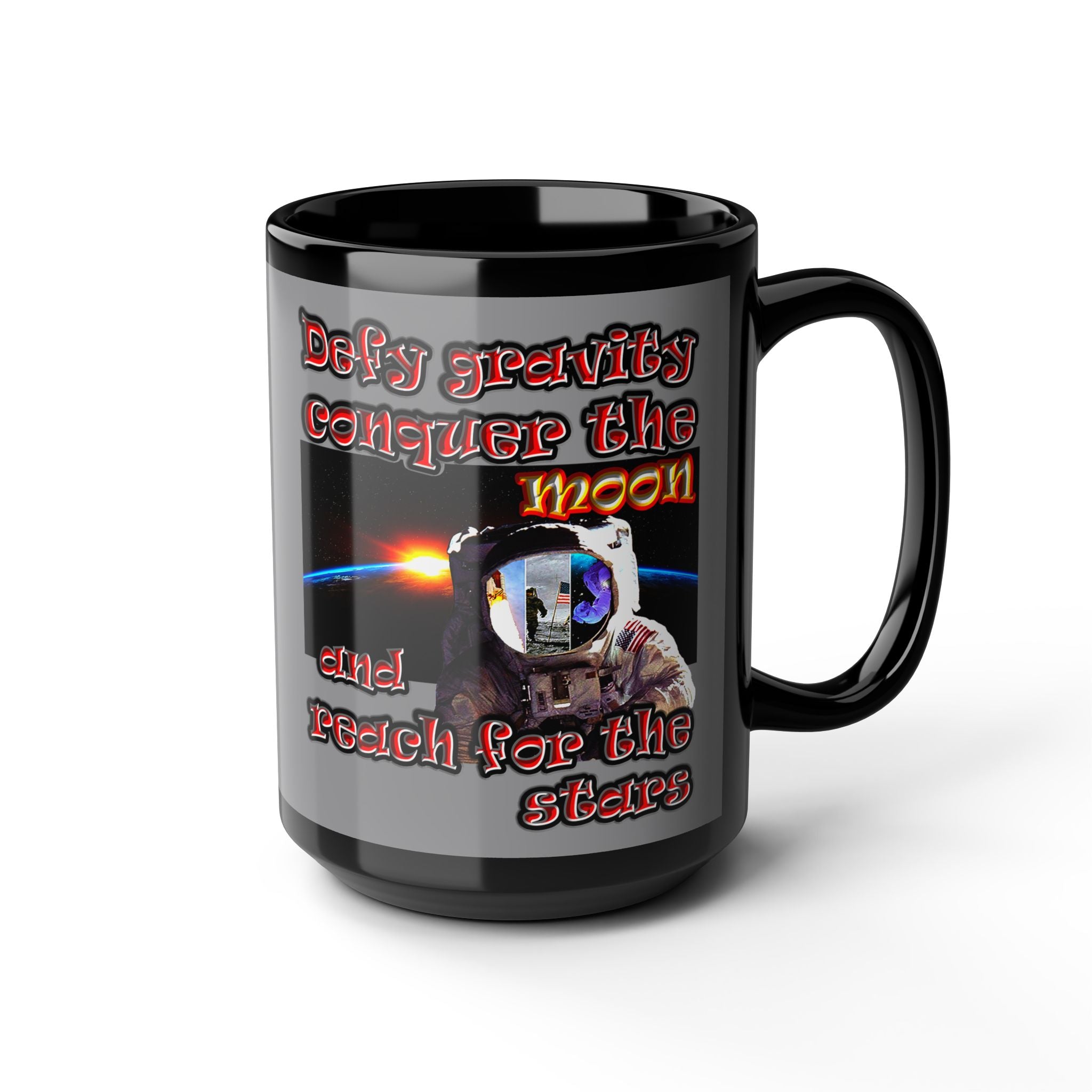 defy conquer reach - Black Mug (grey)