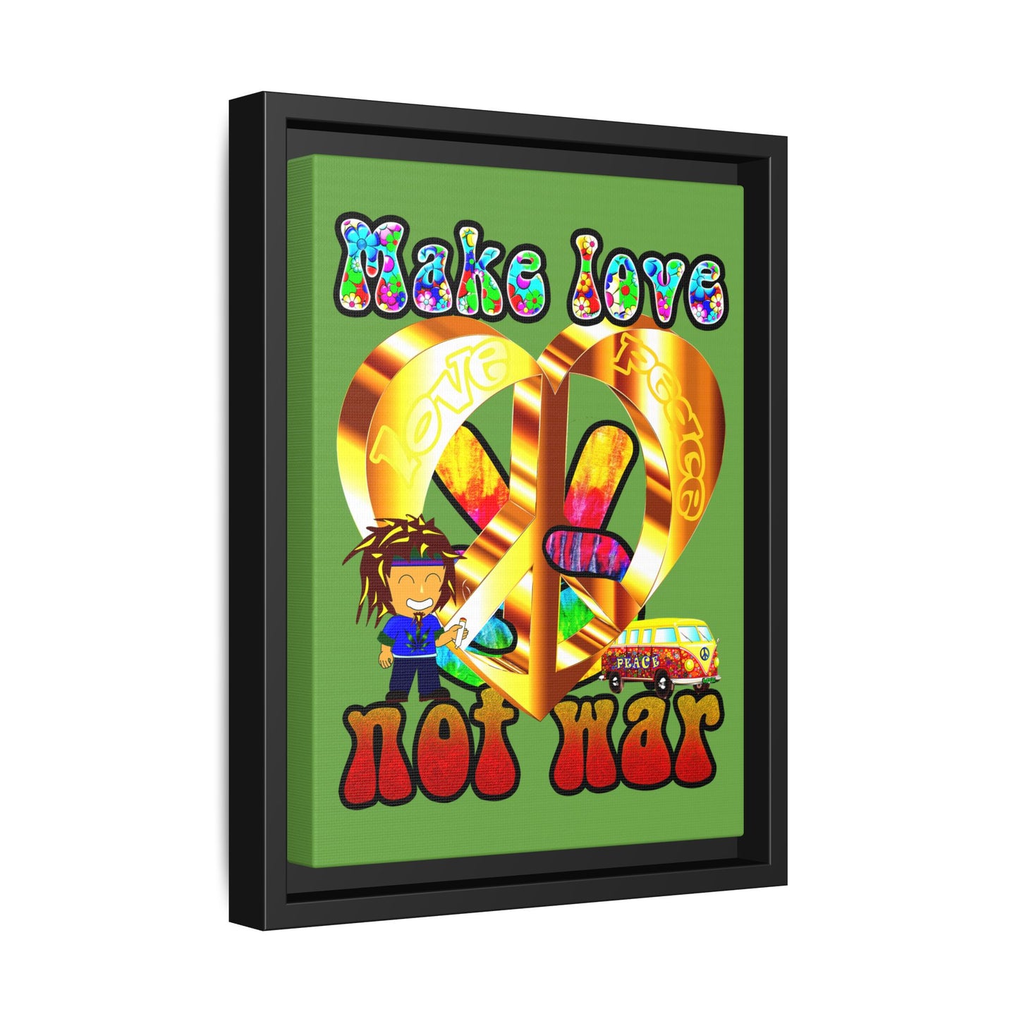 love peace - framed canvas art (green)