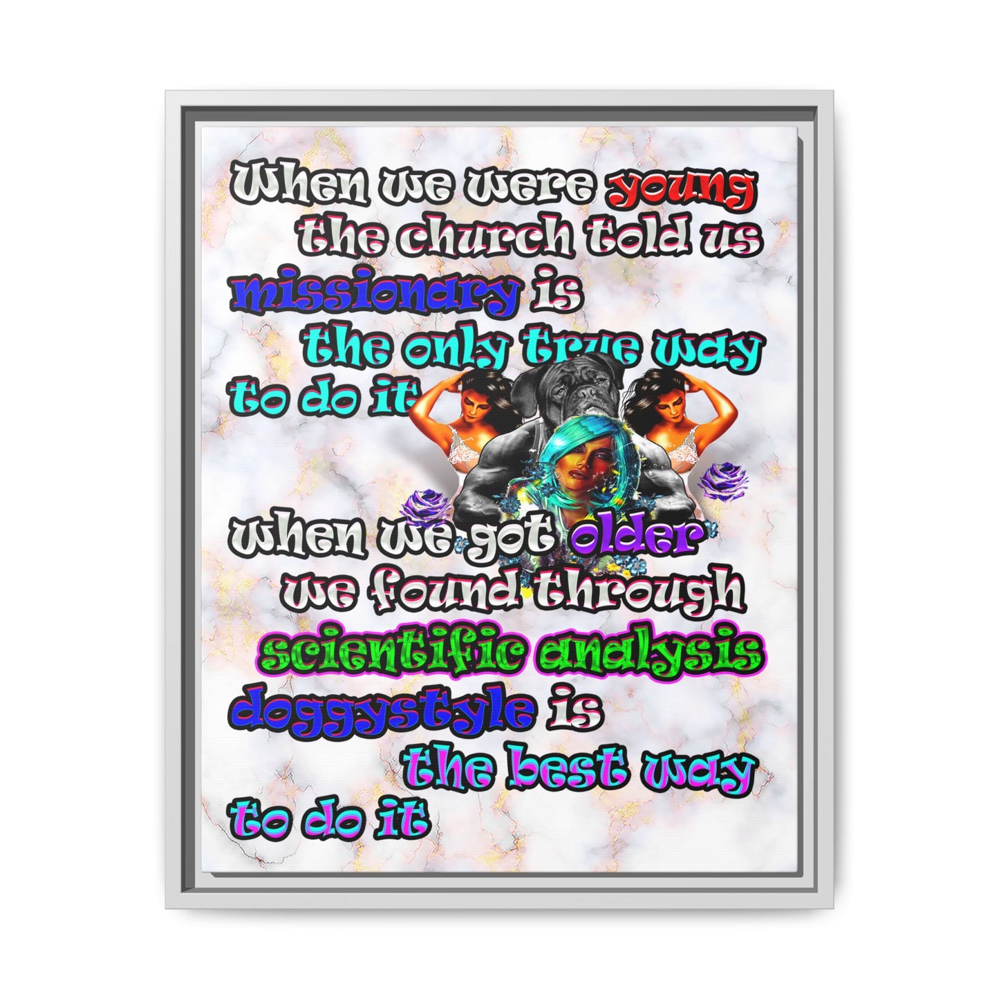 doggystyle - framed canvas art (white marble)