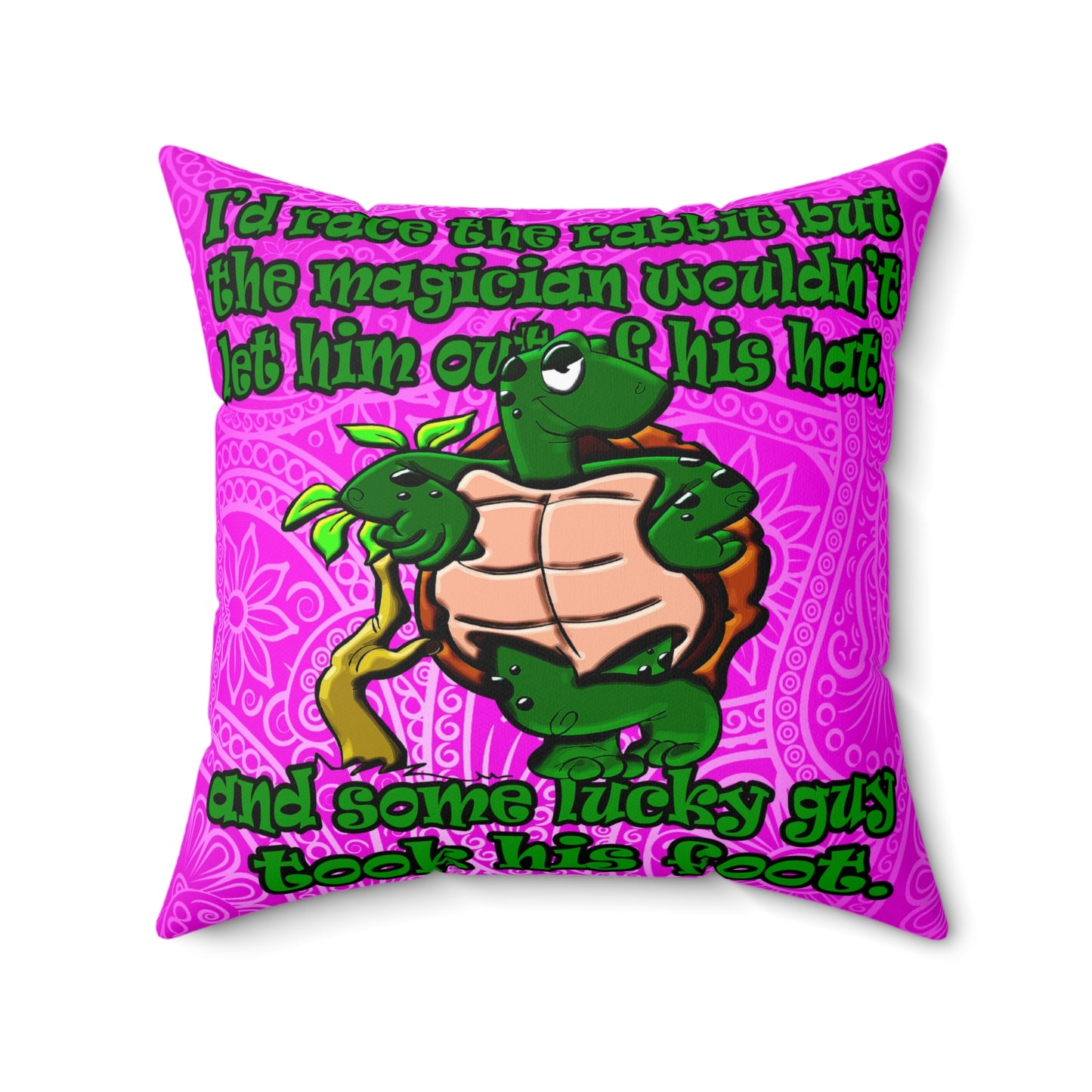turtle race - Spun Polyester Square Pillow - (pink swirl)