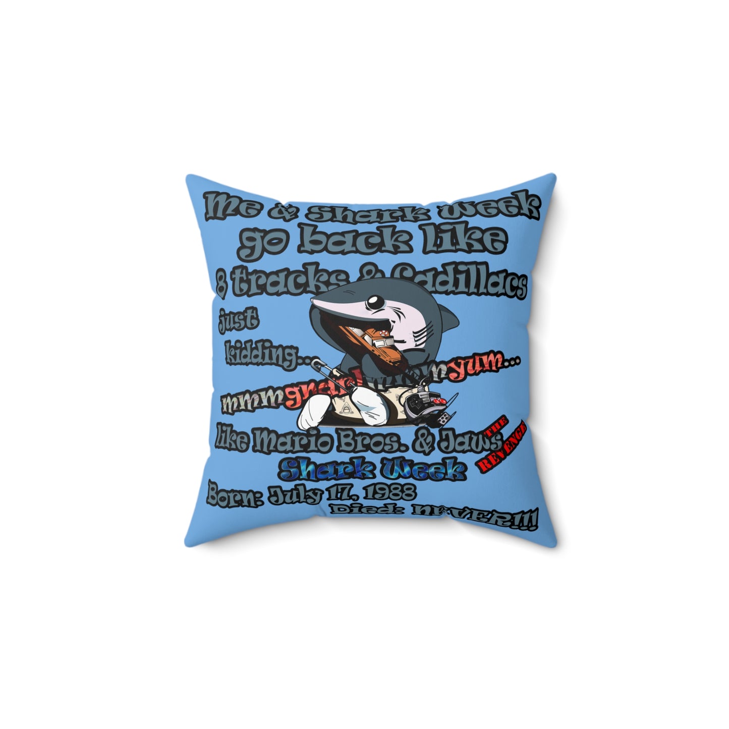 shark week - Spun Polyester Square Pillow - (light blue)