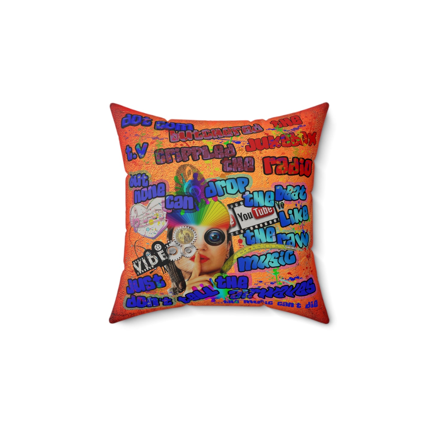 drop the beat - Faux Suede Square Pillow - (burnt orange)