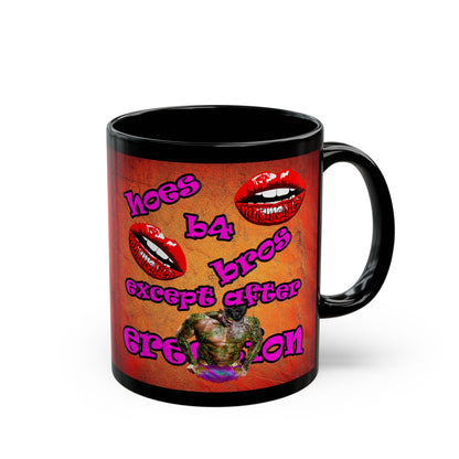 hoes b4 bros - Black Mug (burnt orange)