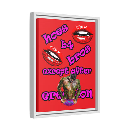 hoes b4 bros - framed canvas art (red)