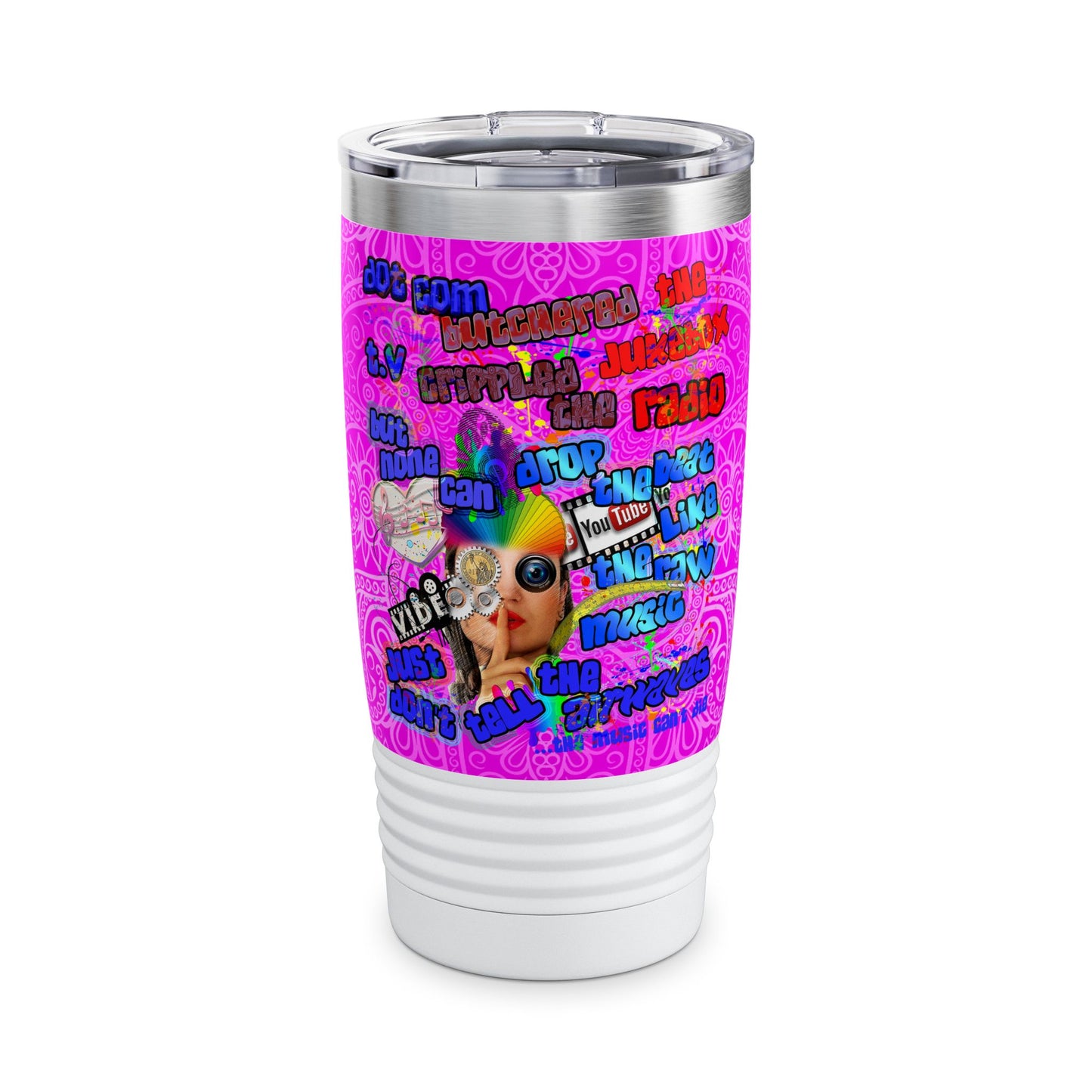 drop the beat - Ringneck Tumbler, 20oz  (pink swirl)