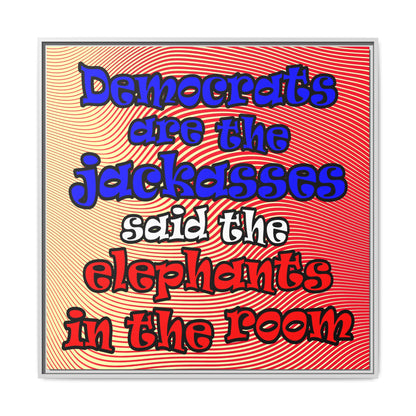 donkeys and elephants - framed canvas art (yellow-orange wave)