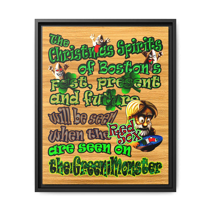 christmas spirits of boston - framed canvas art (butterscotch wood finish)