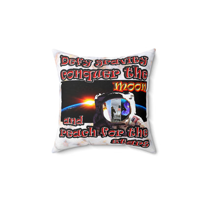 defy conquer reach - Spun Polyester Square Pillow - (white marble)