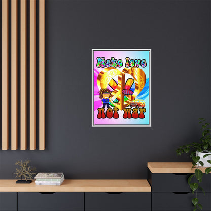 love peace - framed canvas art (light blue-pink wave)