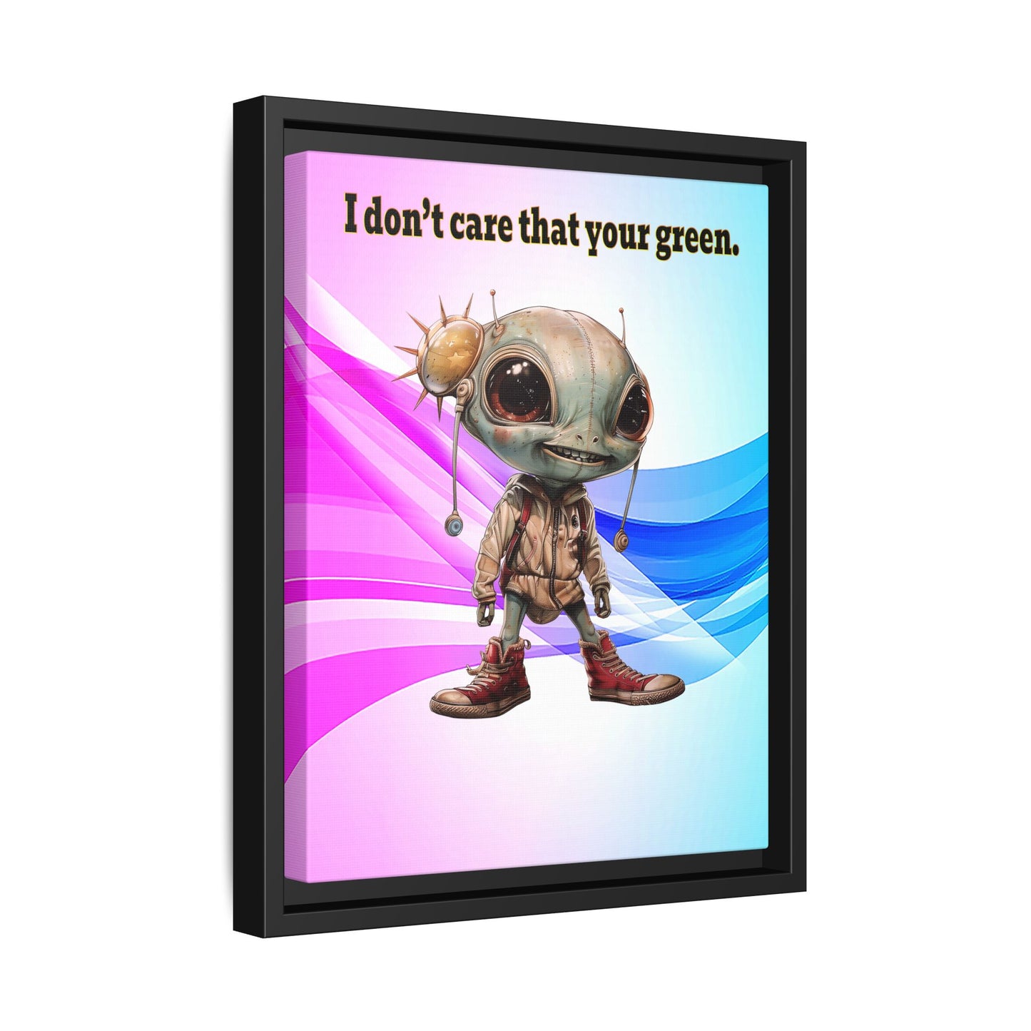 I don't care that your green - framed canvas art (light blue-pink wave)