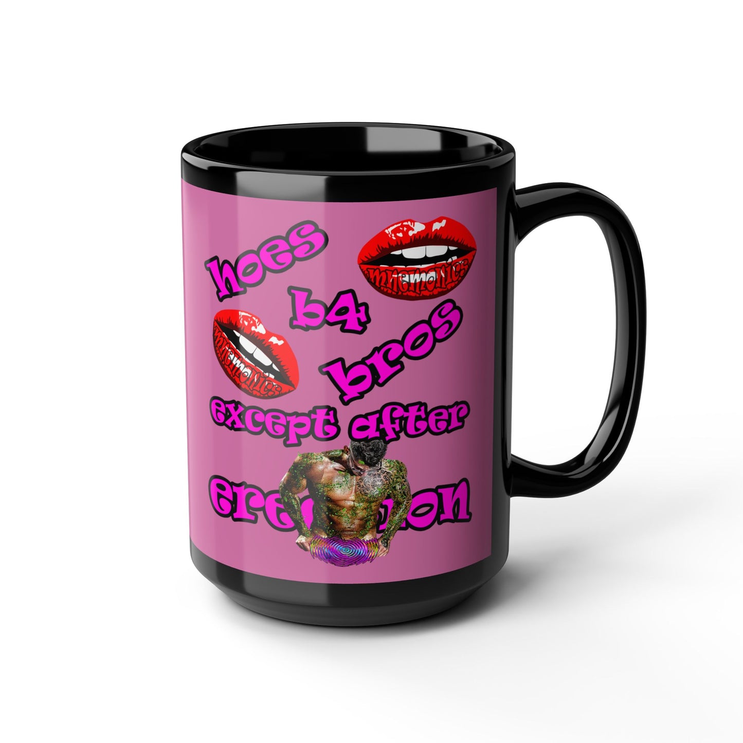 hoes b4 bros - Black Mug (light pink)