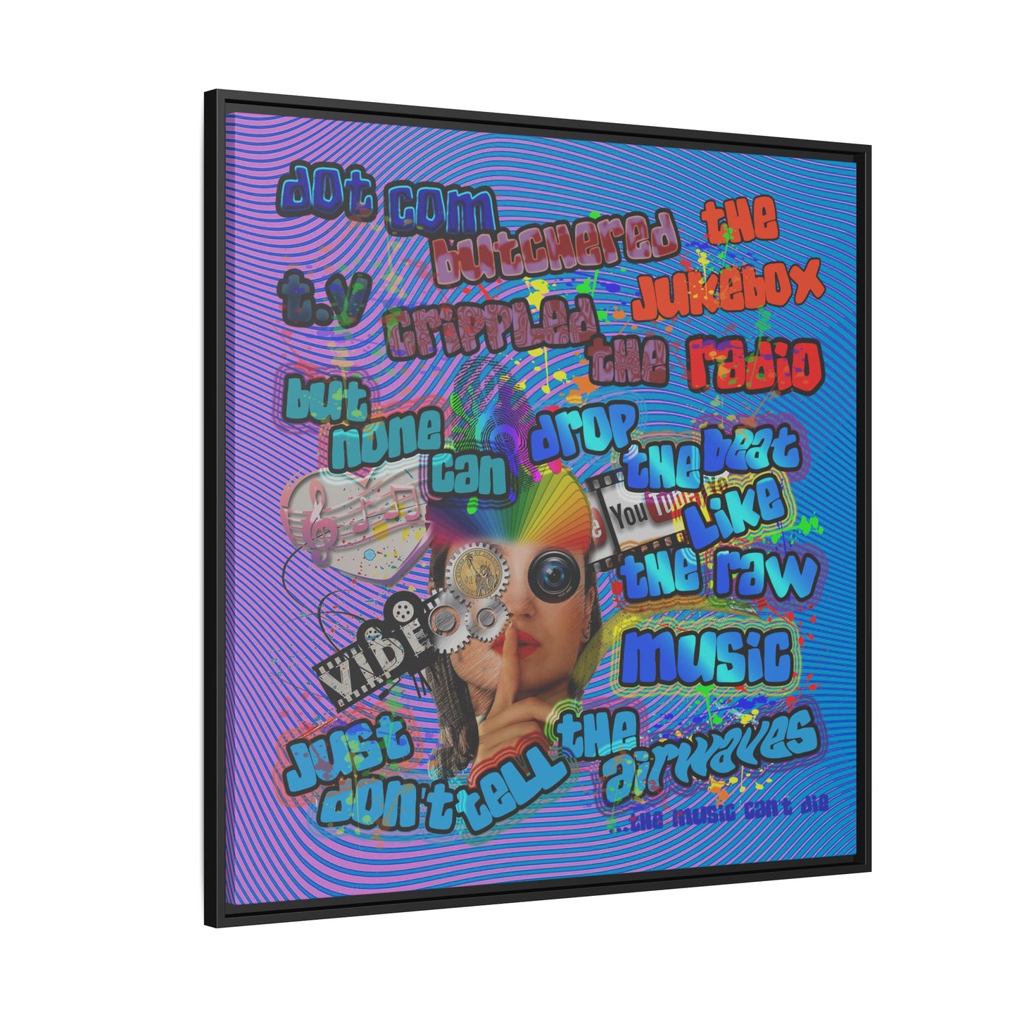 drop the beat - framed canvas art (light blue-purple wave)