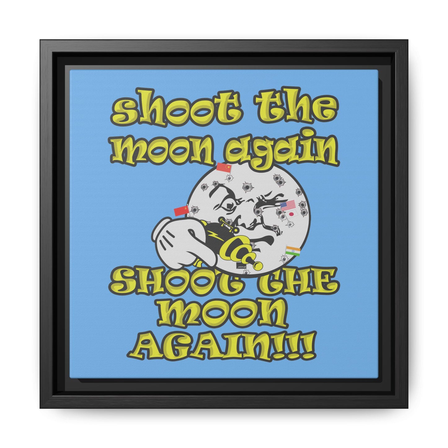 shoot the moon again - framed canvas art (light blue)