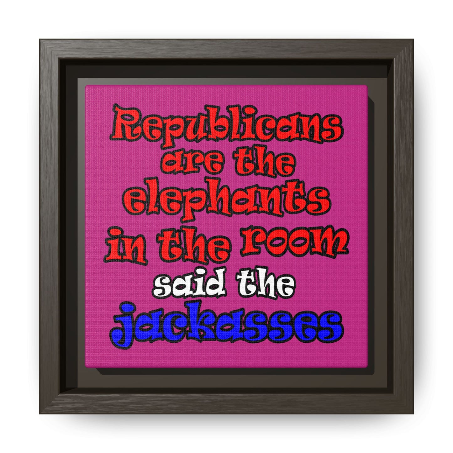 donkeys and elephants - framed canvas art (pink)