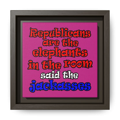 donkeys and elephants - framed canvas art (pink)