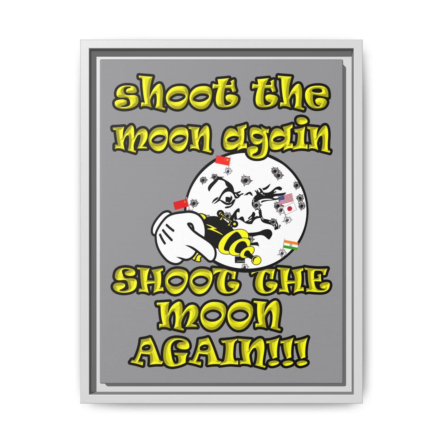 shoot the moon again - framed canvas art (grey)