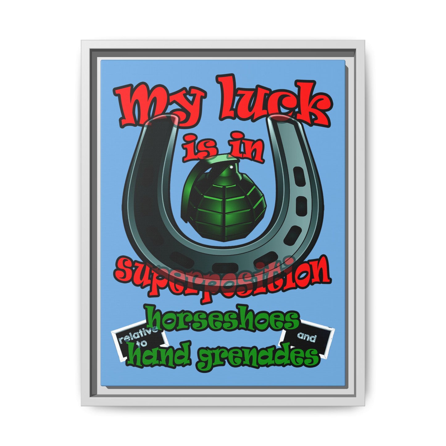 my luck - framed canvas art (light blue)