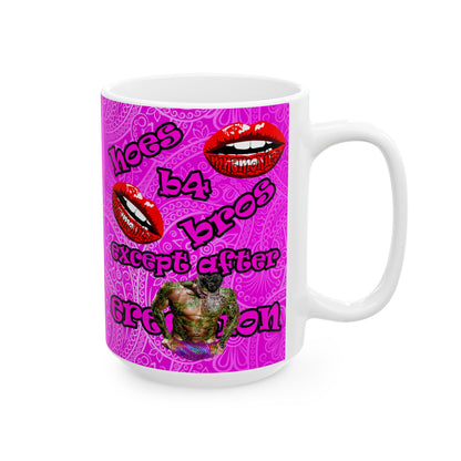 hoes b4 bros - White Mug (pink swirl)