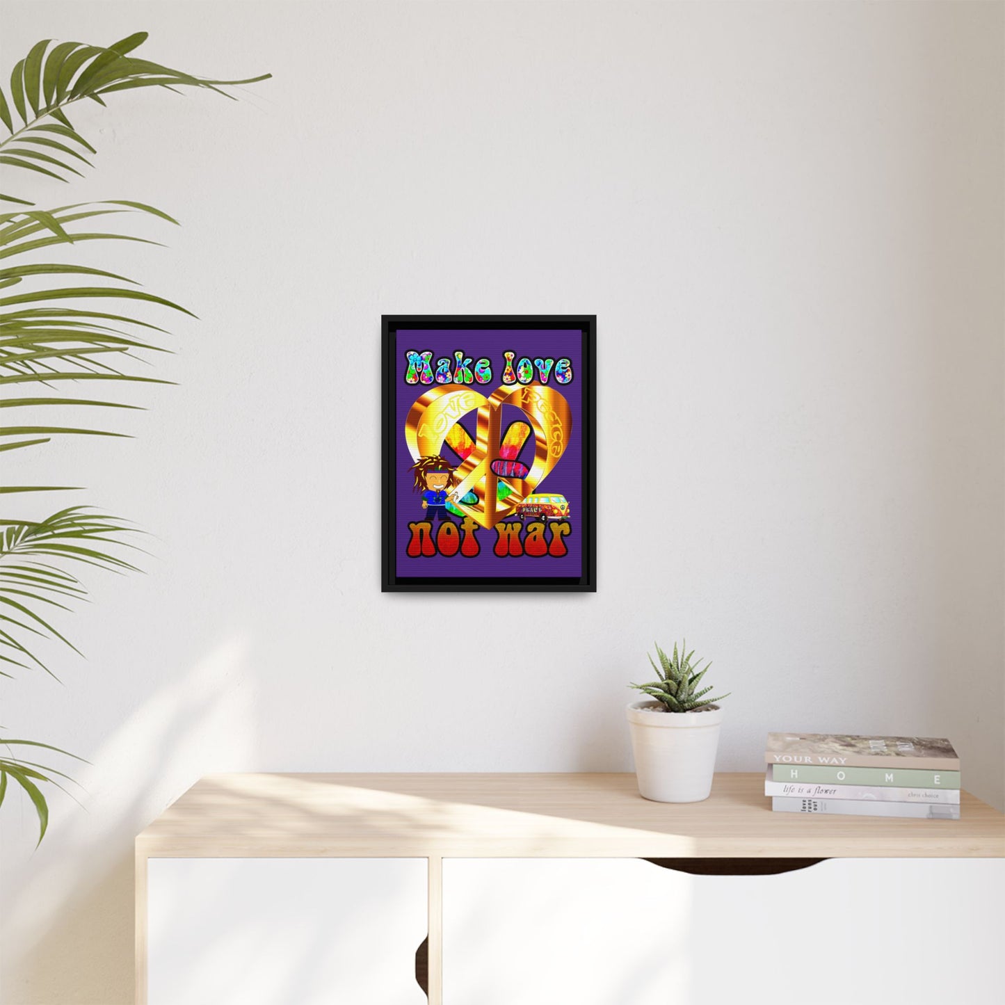 love peace - framed canvas art (purple)