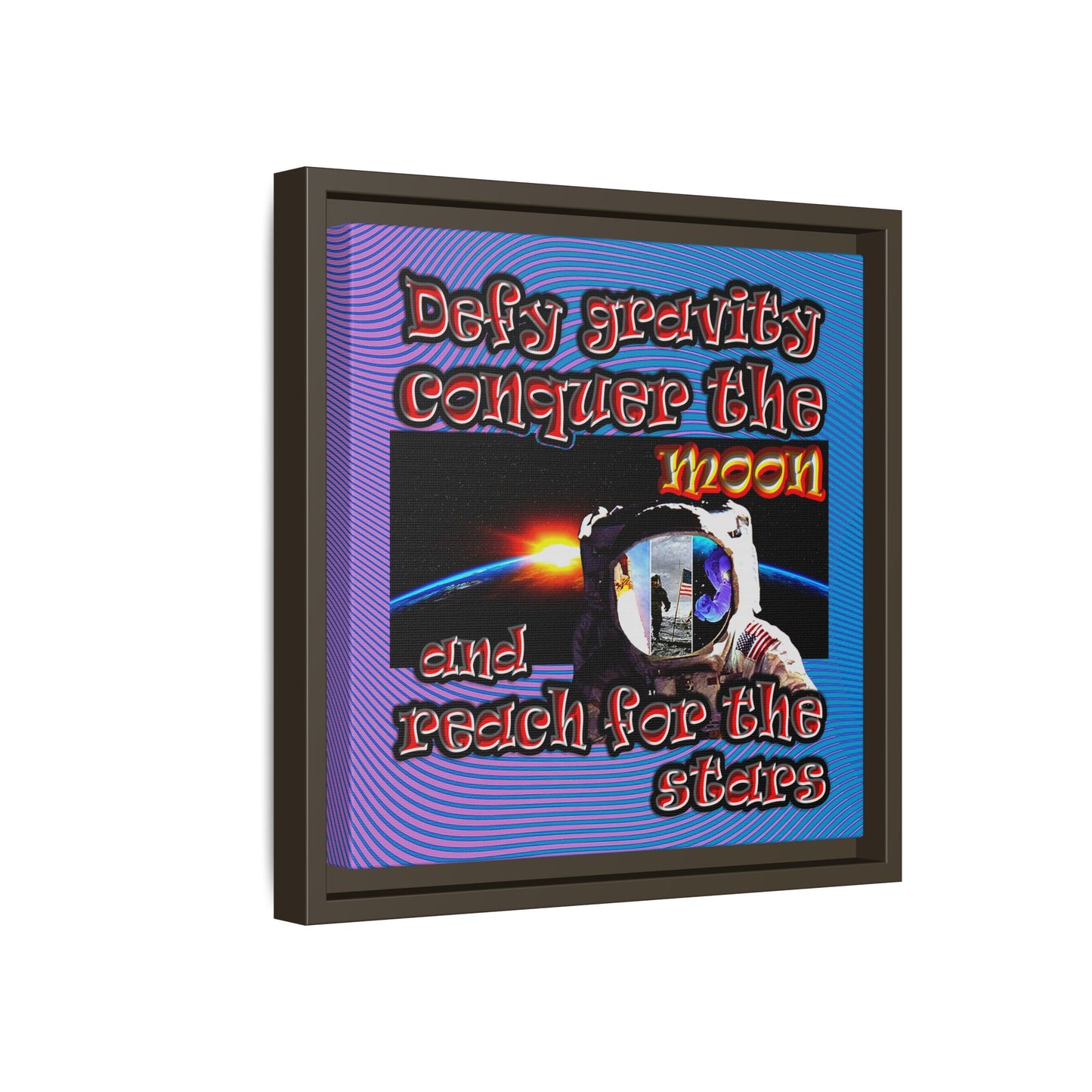 defy conquer reach - framed canvas art (light blue-purple wave)