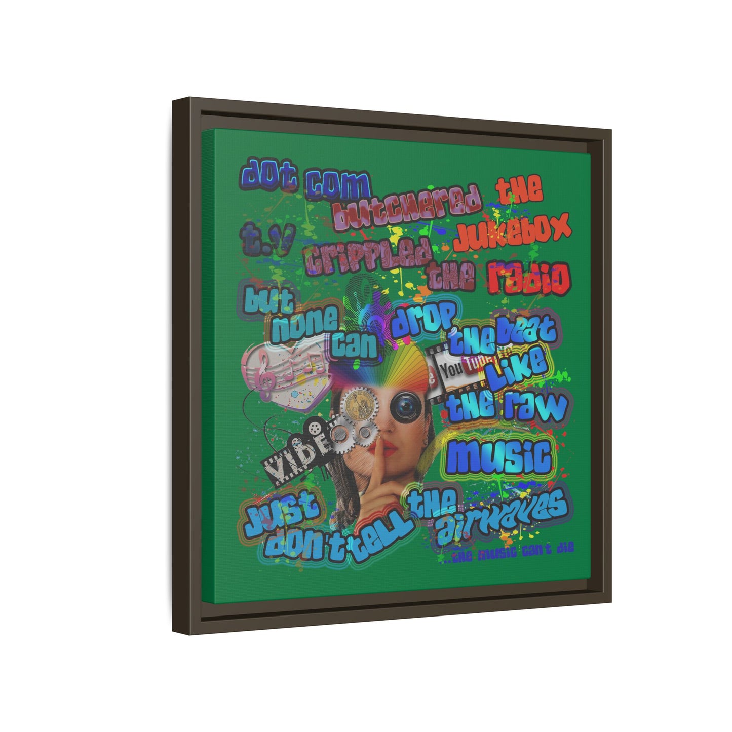 drop the beat - framed canvas art (dark green)