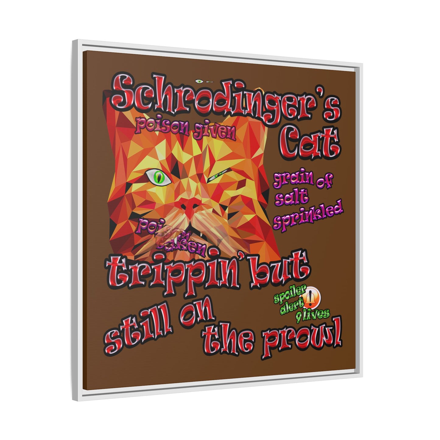 schrodinger's cat - framed canvas art (brown)