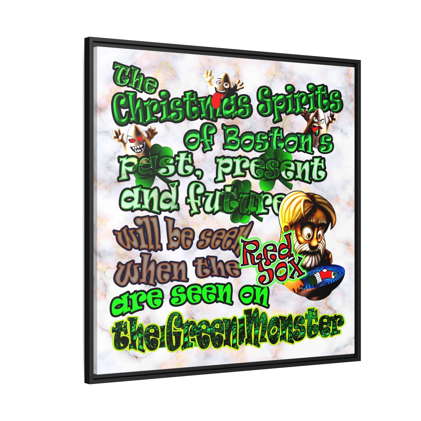 christmas spirits of boston - framed canvas art (white marble)