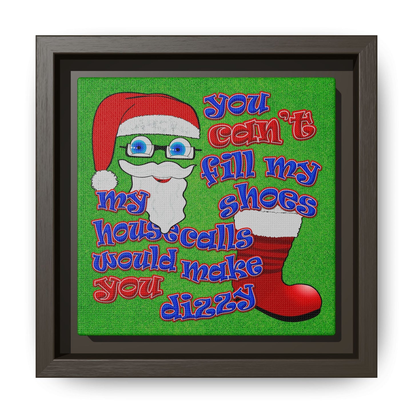 santa's shoes - framed canvas art (green turf)