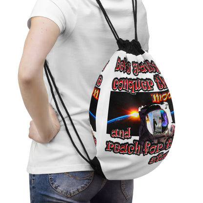 defy conquer reach - Drawstring Bag (white)