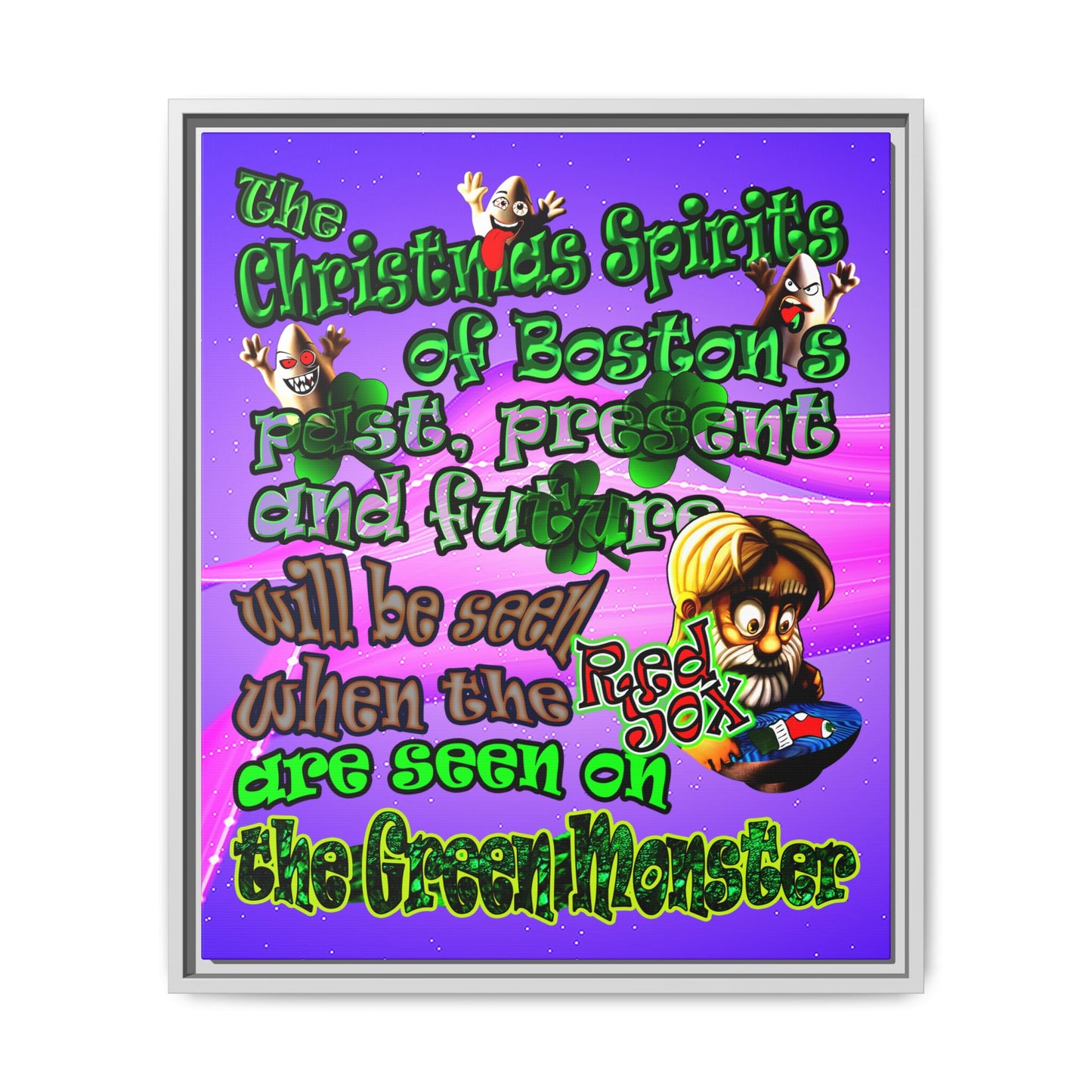 christmas spirits of boston - framed canvas art (purple-pink wave)