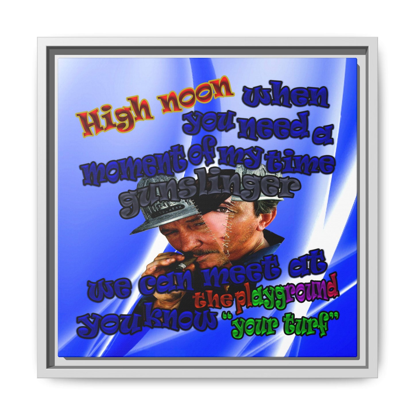 high noon - framed canvas art (blue-white wave)