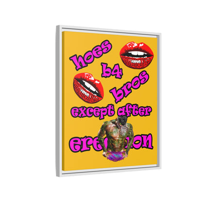 hoes b4 bros - framed canvas art (yellow)
