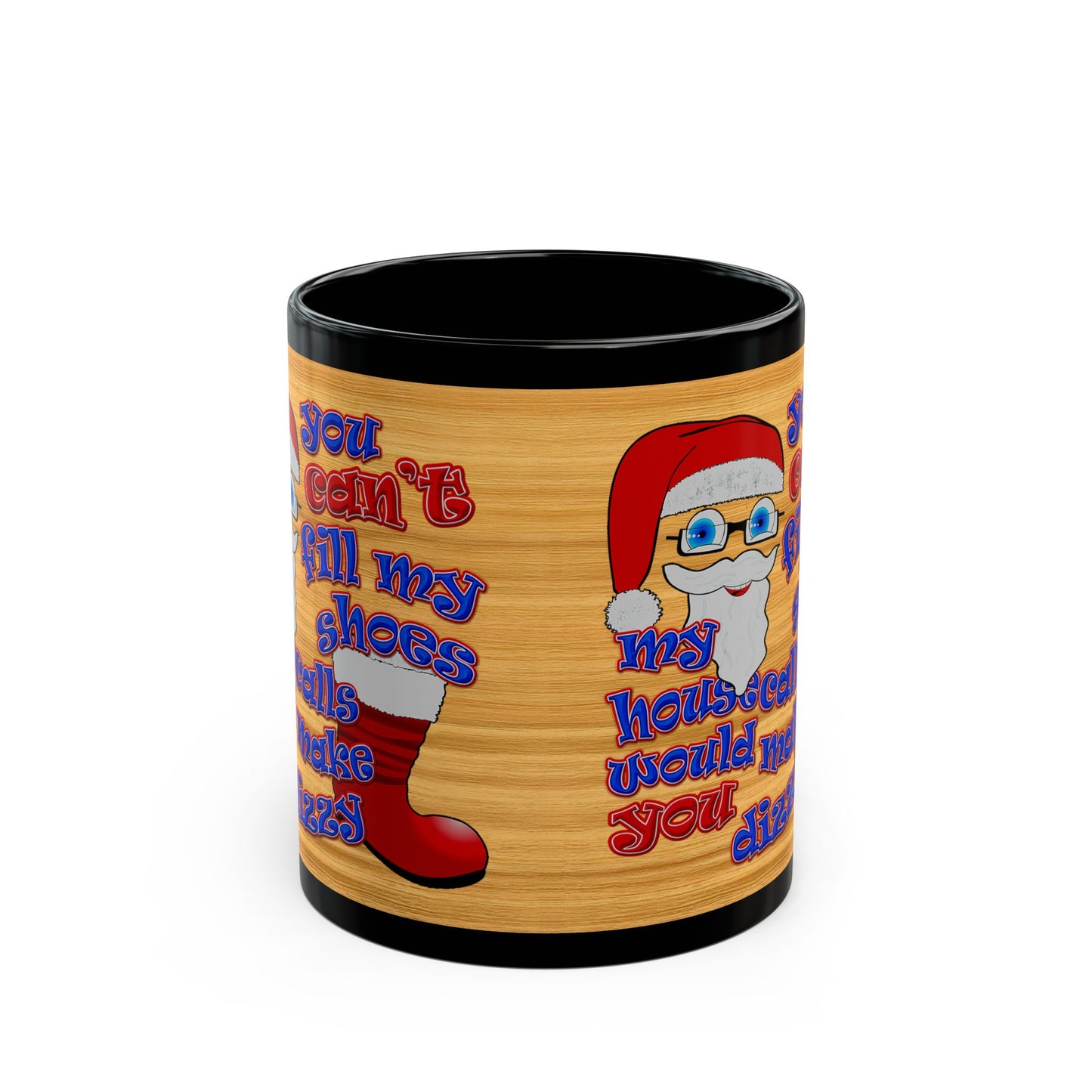 santa's shoes - Black Mug (butterscotch wood finish)