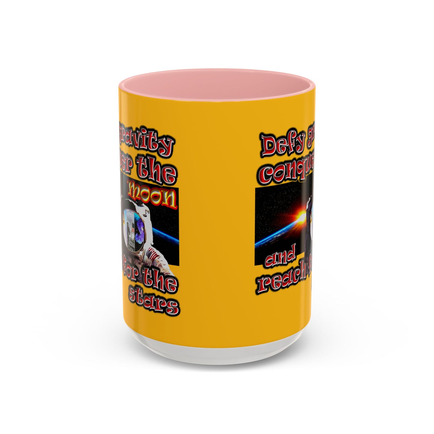 defy conquer reach - Accent Mug (yellow)