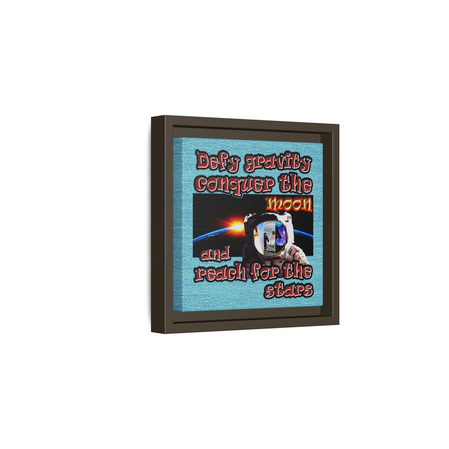 defy conquer reach - framed canvas art (faded blue)