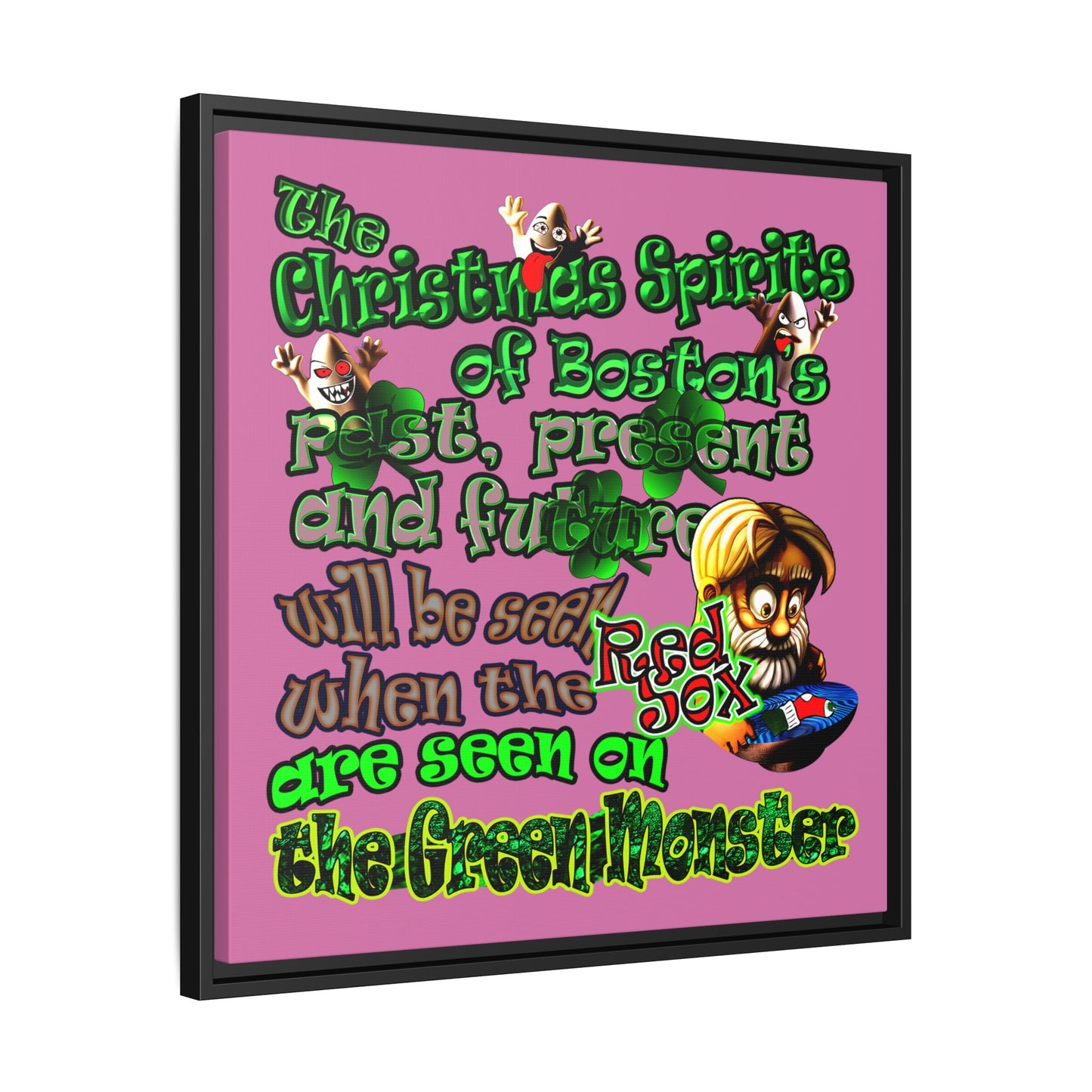 christmas spirits of boston - framed canvas art (light pink)
