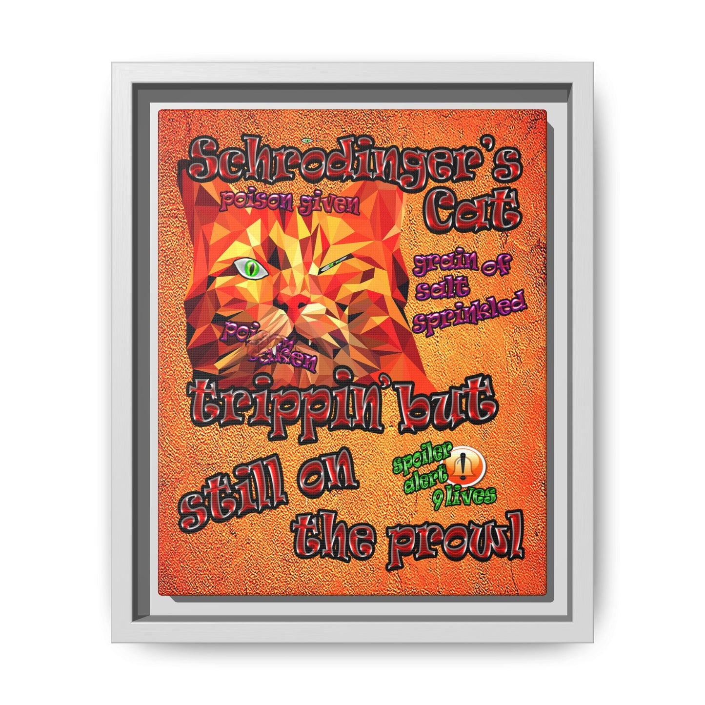 schrodinger's cat - framed canvas art (burnt orange)