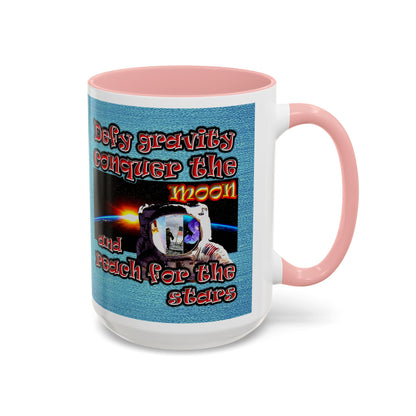 defy conquer reach - Accent Mug (faded blue)