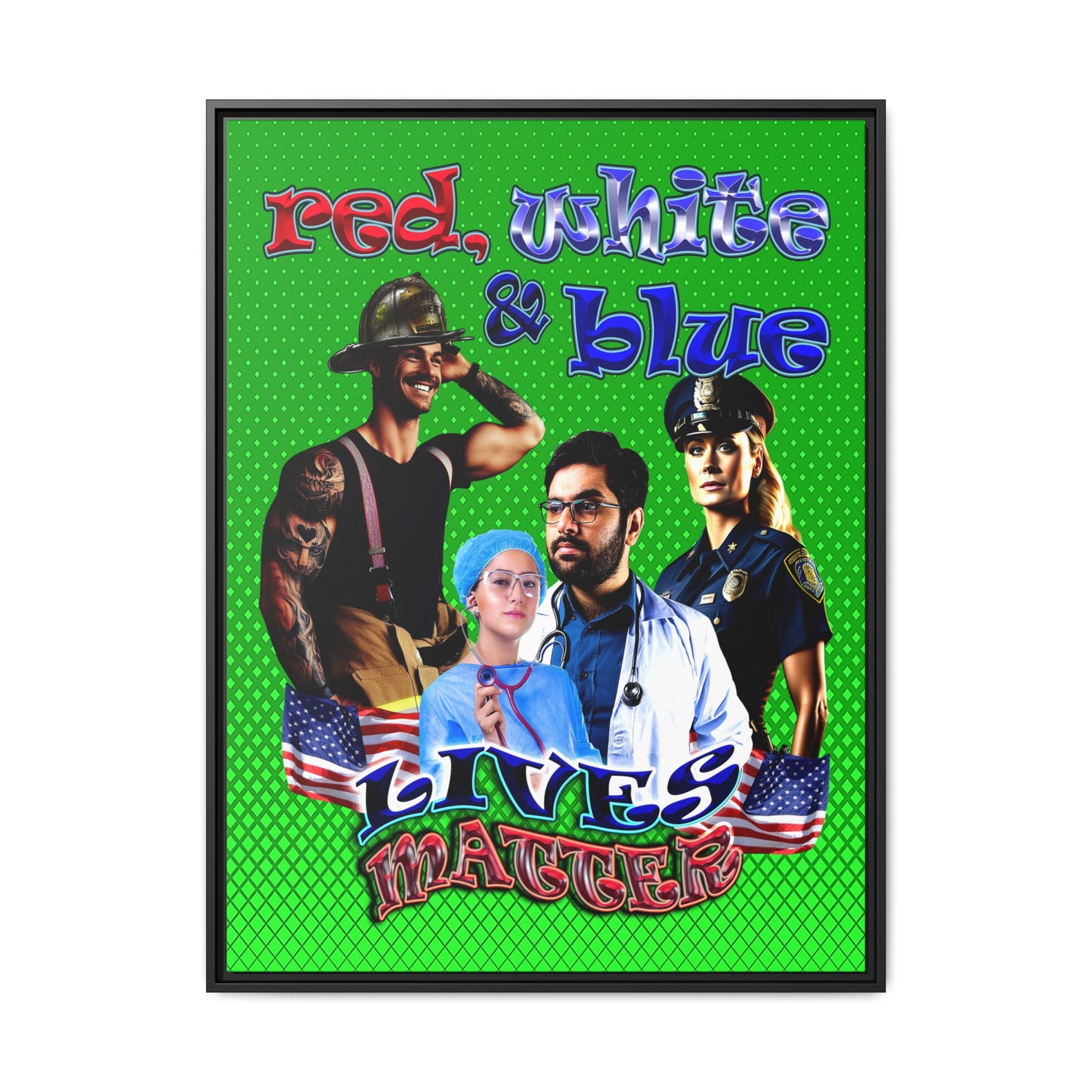 rw&b lives matter - framed canvas art (logo green)