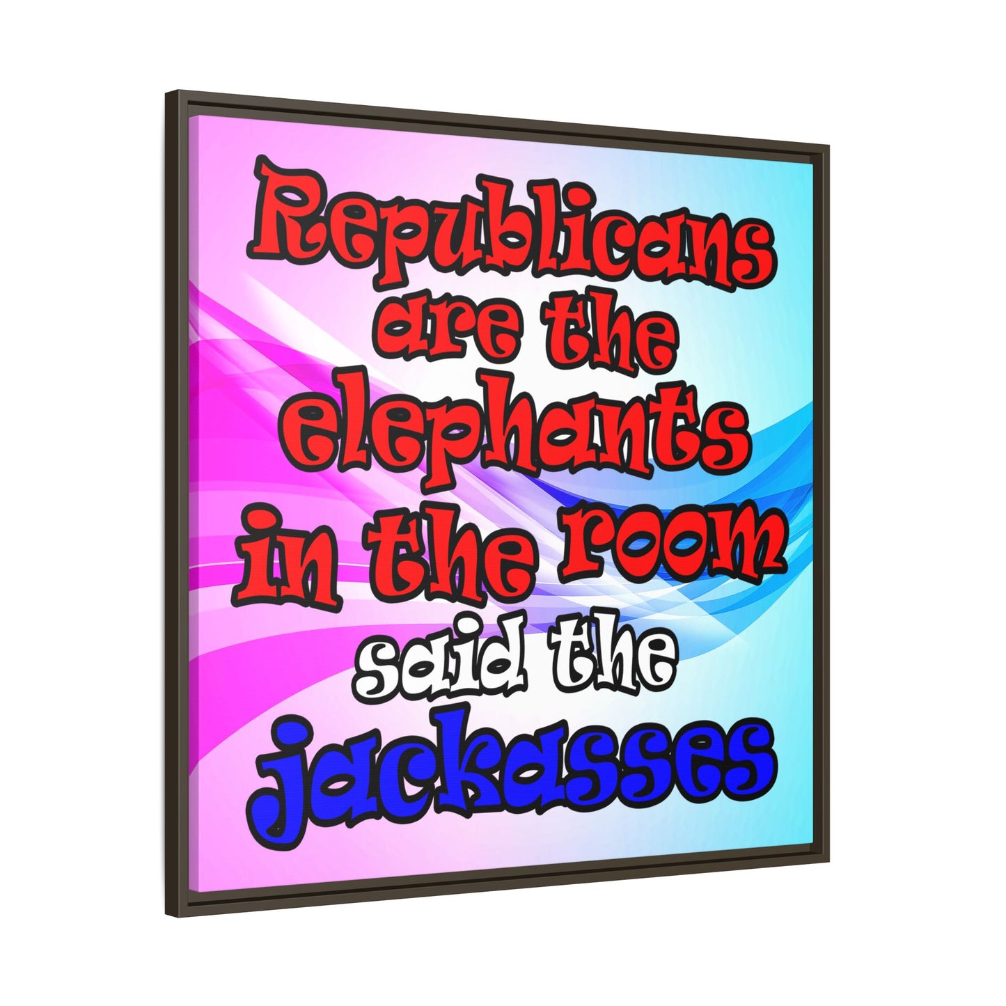 donkeys and elephants - framed canvas art (light blue-pink wave)