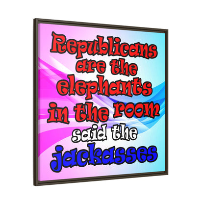 donkeys and elephants - framed canvas art (light blue-pink wave)